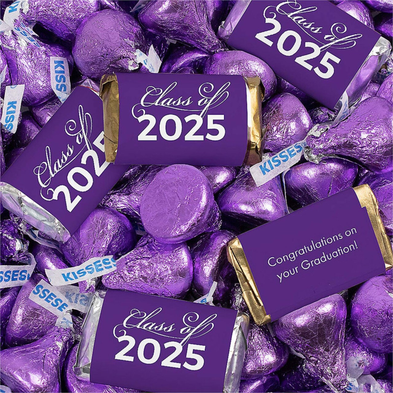 Purple Graduation Candy Favors Class of 2025 Hershey’s Miniatures & Kisses 128 Pc.